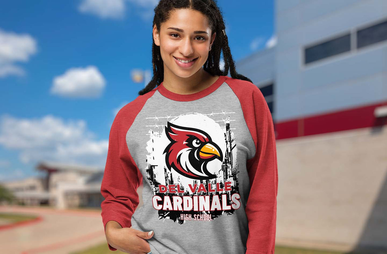 Del Valle High School Cardinals Raglan T-shirts