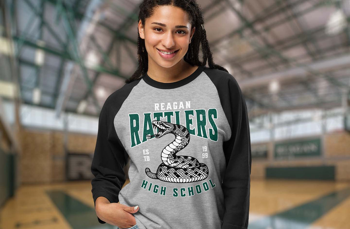 Reagan High School Rattlers Raglan T-shirts