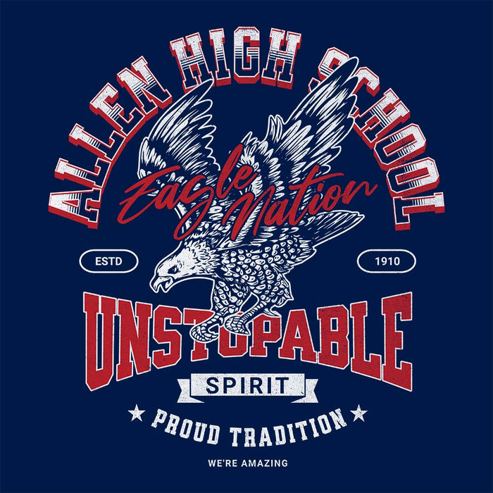 Close-up of Allen High School Eagles Classic Unisex Navy T-shirt 204