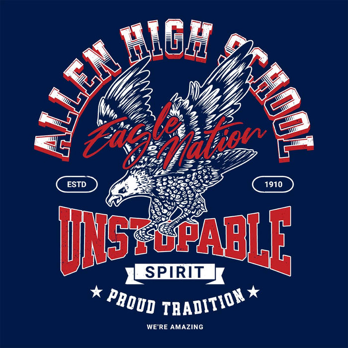 Close-up view of Allen High School Eagles Women's Navy Blue T-shirt 204