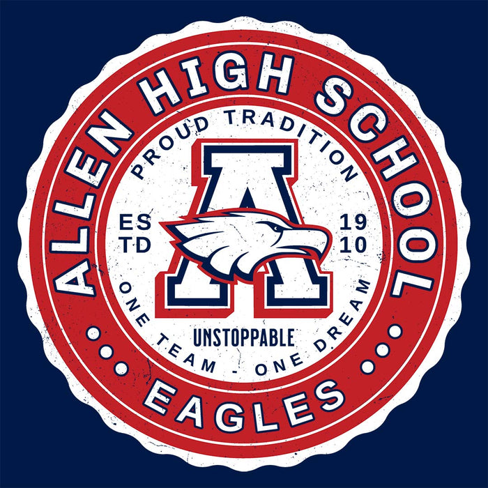 Close-up view of Allen High School Eagles Classic Unisex Navy T-shirt 209