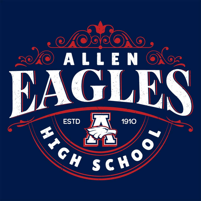 Close-up view of Allen High School Eagles Classic Unisex Navy T-shirt 214