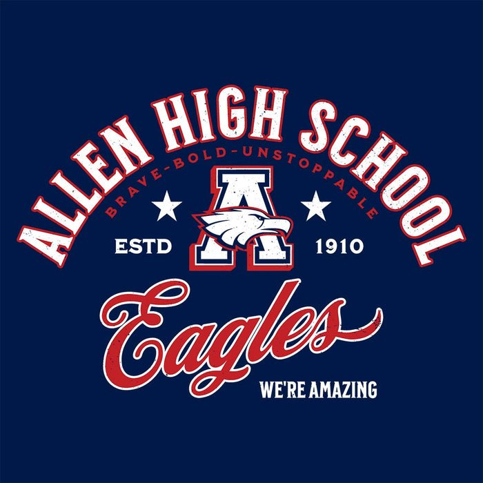 Close-up view of Allen High School Eagles Women's Navy Blue T-shirt 218