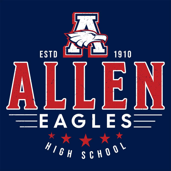 Close-up view of Allen High School Eagles Classic Unisex Navy T-shirt 203