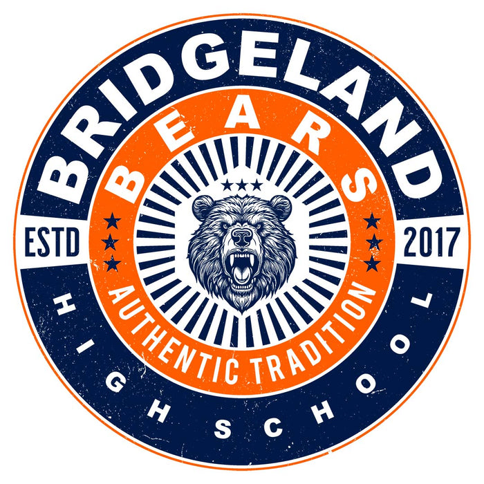 Close-up view of Bridgeland High School Bears Unisex 3/4 sleeve Raglan T-shirt 030