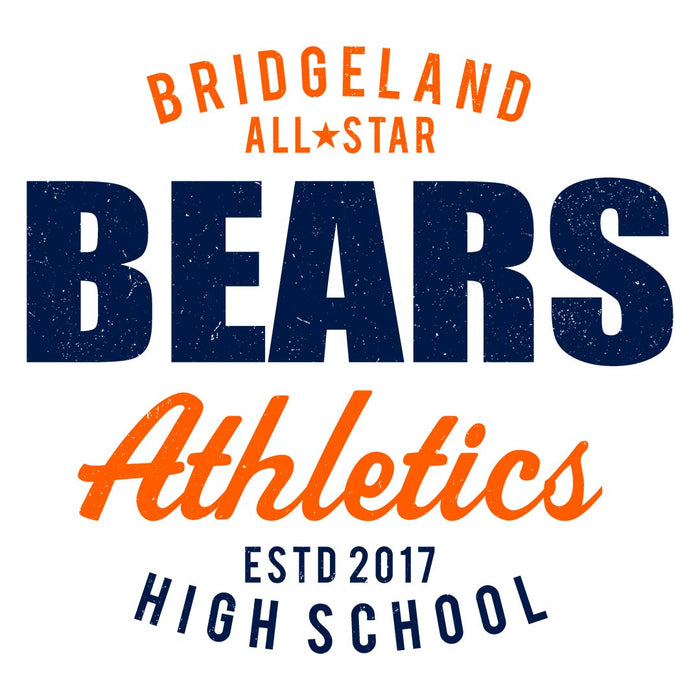 Close-up view of Bridgeland High School Bears Unisex 3/4 sleeve Raglan T-shirt 034