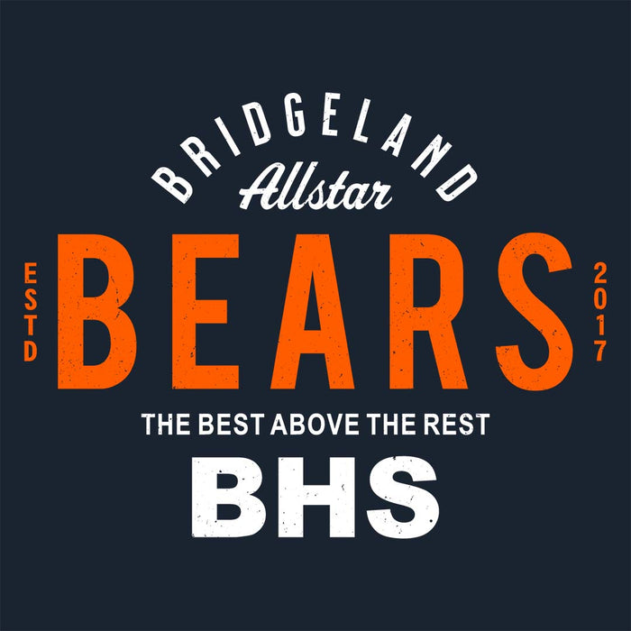 Close-up view of Bridgeland High School Bears Classic Unisex Orange T-shirt 040