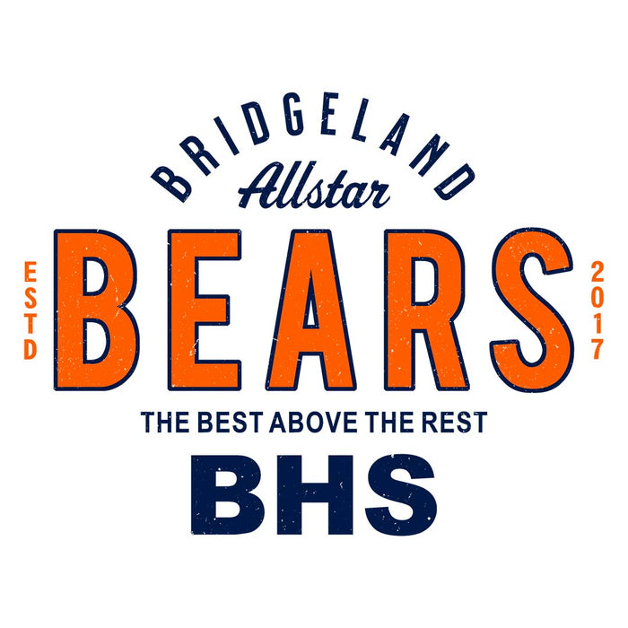 Close-up view of Bridgeland High School Bears Unisex 3/4 sleeve Raglan T-shirt 040