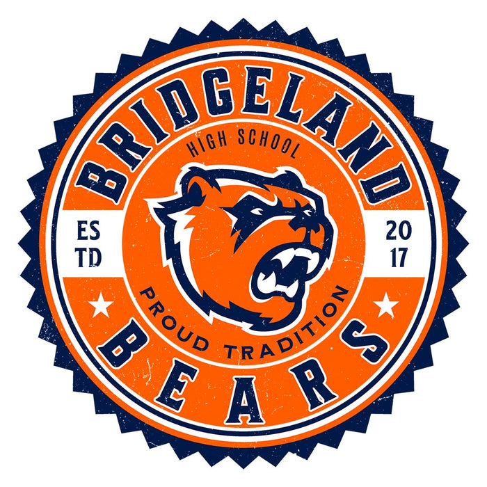 Close-up view of Bridgeland High School Bears Unisex 3/4 sleeve Raglan T-shirt 203