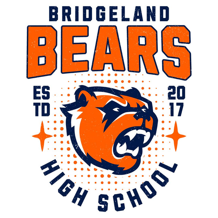 Close-up view of Bridgeland High School Bears Unisex 3/4 sleeve Raglan T-shirt 204