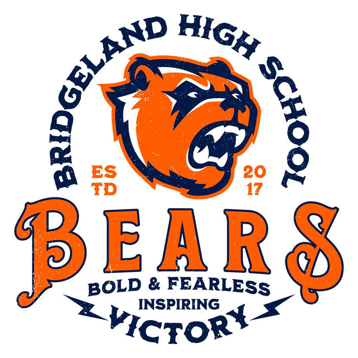 Close-up view of Bridgeland High School Bears Unisex 3/4 sleeve Raglan T-shirt 206