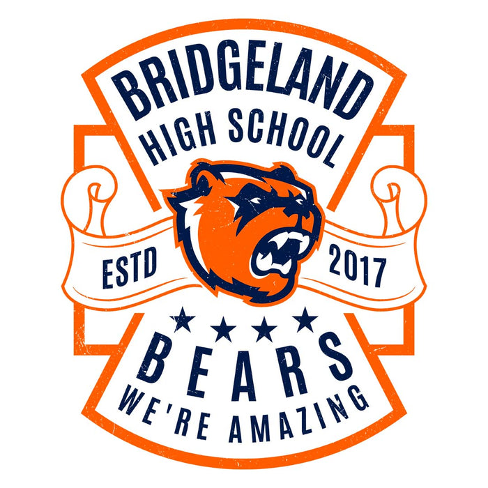 Close-up view of Bridgeland High School Bears Unisex 3/4 sleeve Raglan T-shirt 207