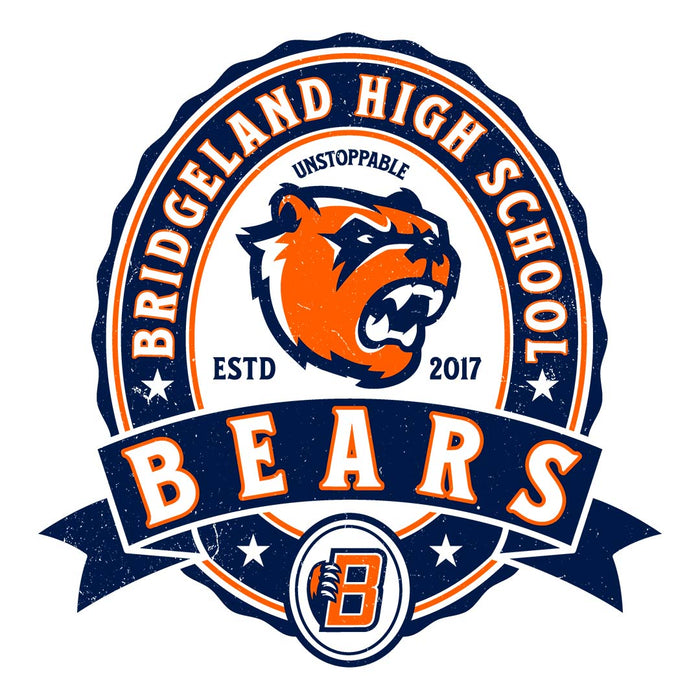 Close-up view of Bridgeland High School Bears Unisex 3/4 sleeve Raglan T-shirt 212