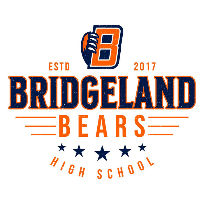 Close-up view of Bridgeland High School Bears Unisex 3/4 sleeve Raglan T-shirt 217