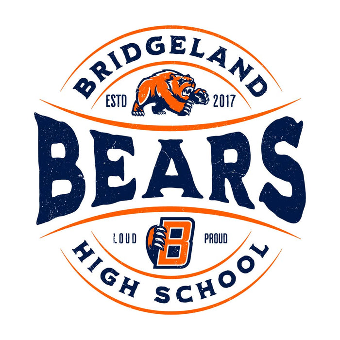 Close-up view of Bridgeland High School Bears Unisex 3/4 sleeve Raglan T-shirt 218