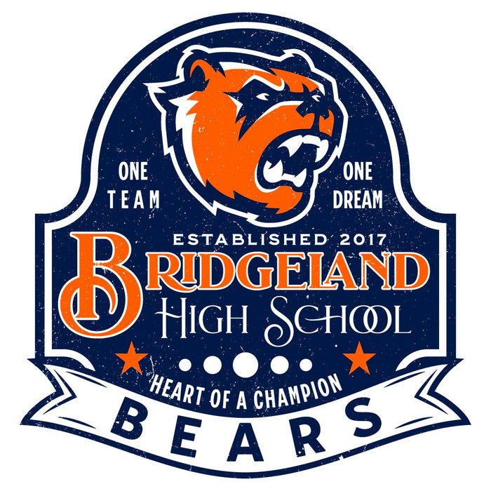Close-up view of Bridgeland High School Bears Unisex 3/4 sleeve Raglan T-shirt 219