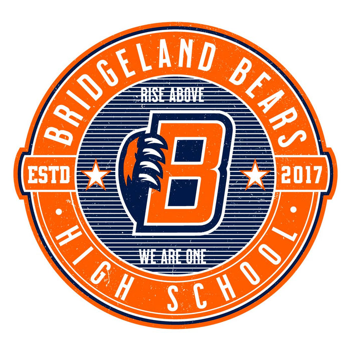 Close-up view of Bridgeland High School Bears Unisex 3/4 sleeve Raglan T-shirt 224