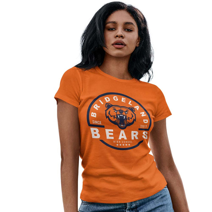 Woman wearing a Bridgeland High School Bears Women's Orange T-shirt 04