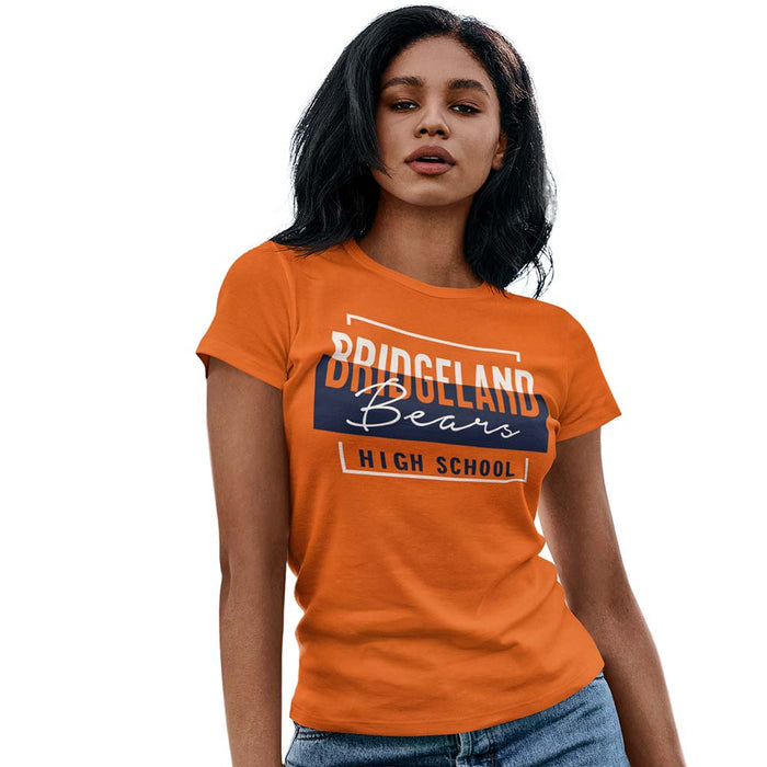 Woman wearing a Bridgeland High School Bears Women's Orange T-shirt 05