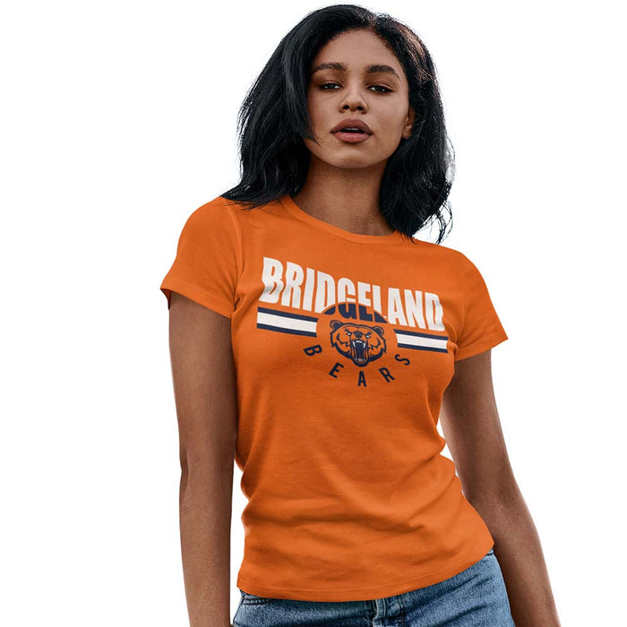 Woman wearing a Bridgeland High School Bears Women's Orange T-shirt 101