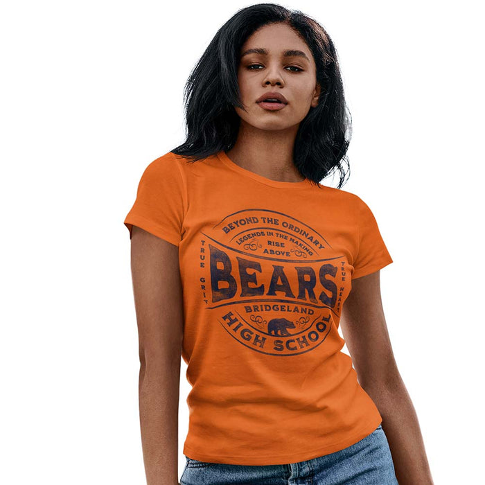 Woman wearing a Bridgeland High School Bears Women's Orange T-shirt 10