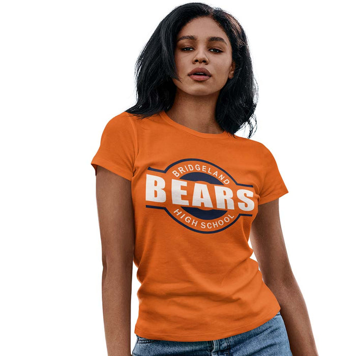 Woman wearing a Bridgeland High School Bears Women's Orange T-shirt 11