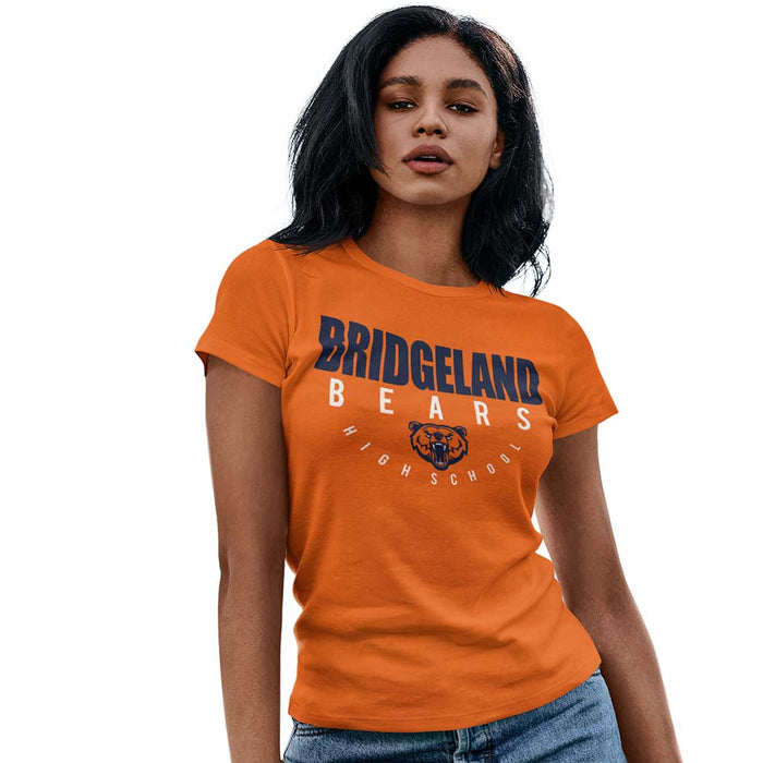 Woman wearing a Bridgeland High School Bears Women's Orange T-shirt 12