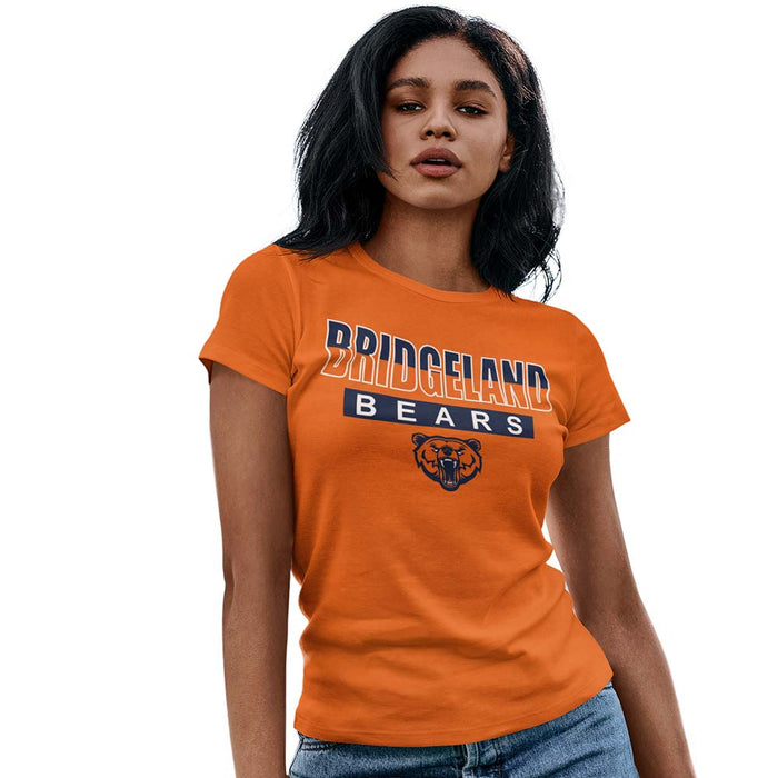 Woman wearing a Bridgeland High School Bears Women's Orange T-shirt 23