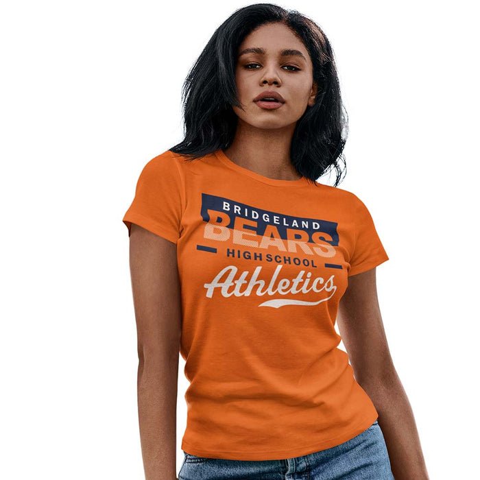 Woman wearing a Bridgeland High School Bears Women's Orange T-shirt 48