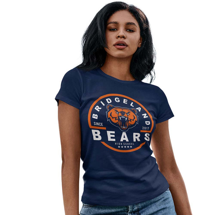 Woman wearing a Bridgeland High School Bears Women's Navy T-shirt 04