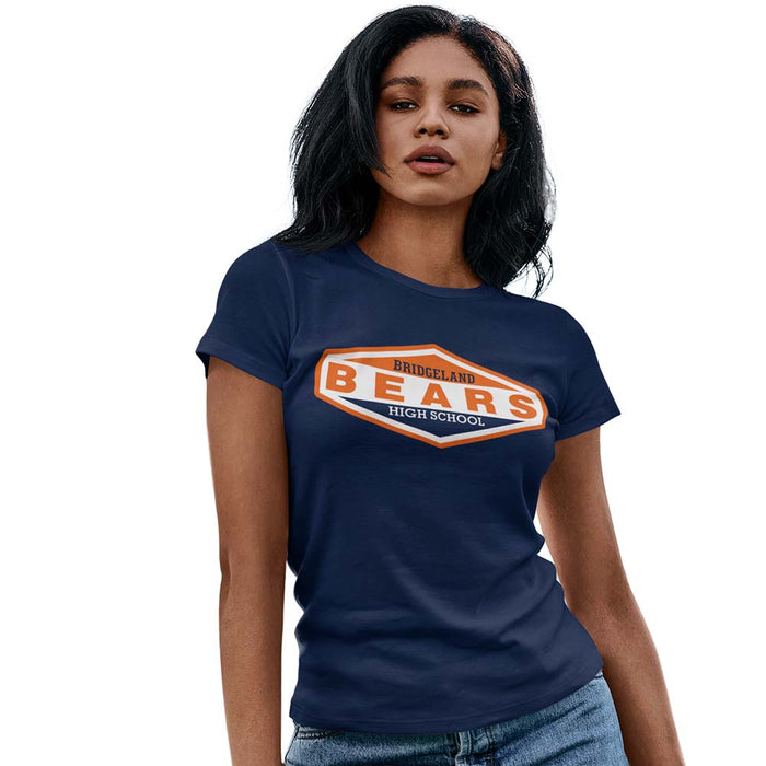 Woman wearing a Bridgeland High School Bears Women's Navy T-shirt 09