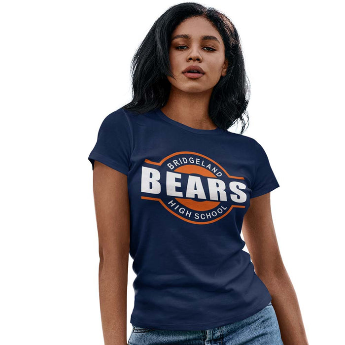 Woman wearing a Bridgeland High School Bears Women's Navy T-shirt 11