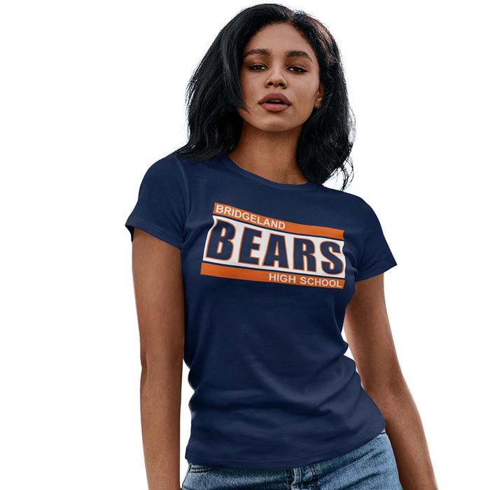 Woman wearing a Bridgeland High School Bears Women's Navy T-shirt 72