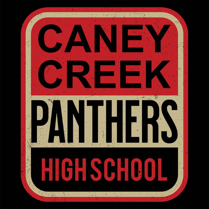 Close-up view of Caney Creek High School Panthers Women's Black T-shirt 001