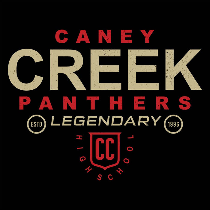 Close-up view of Caney Creek High School Panthers Women's Black T-shirt 003