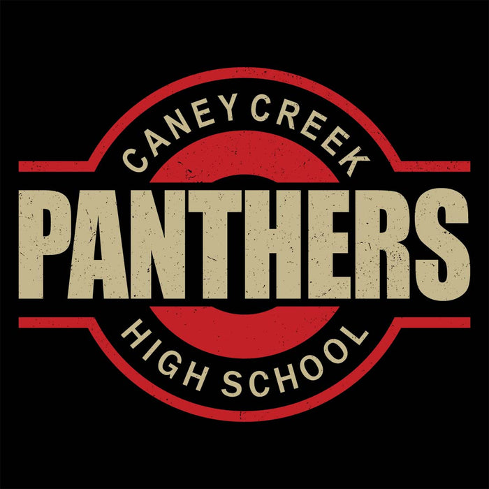 Close-up view of Caney Creek High School Panthers Women's Black T-shirt 011