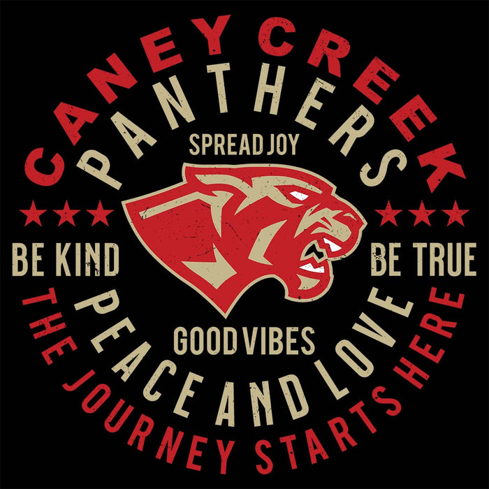 Close-up view of Caney Creek High School Panthers Women's Black T-shirt 016