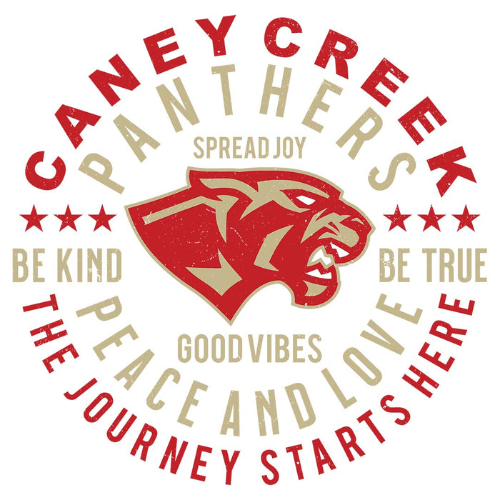 Close-up view of Caney Creek High School Panthers Unisex 3/4 sleeve Raglan T-shirt 016