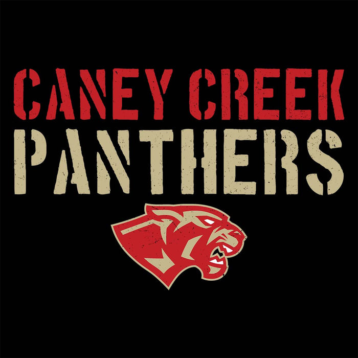 Close-up view of Caney Creek High School Panthers Women's Black T-shirt 017