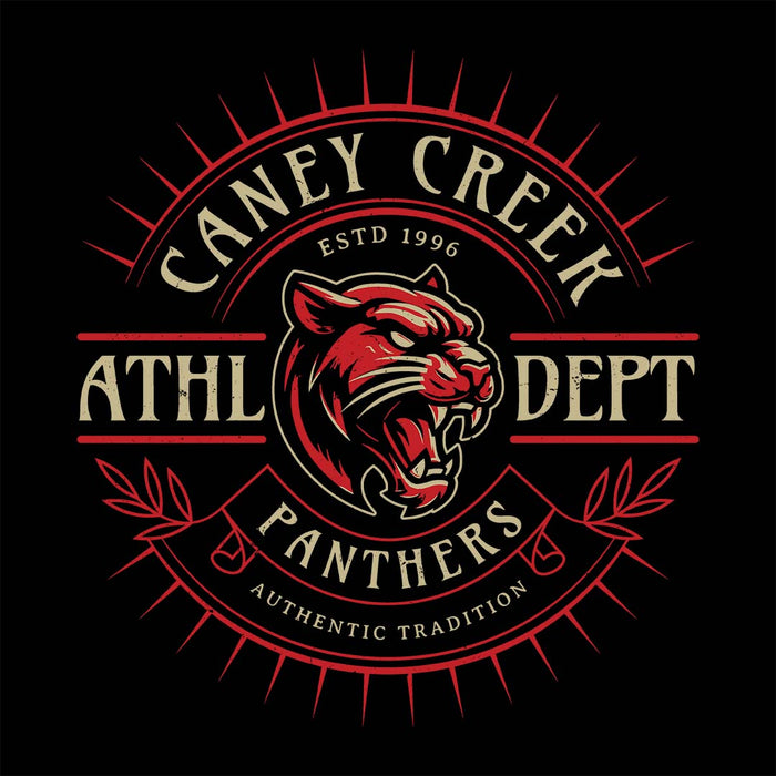 Close-up view of Caney Creek High School Panthers Women's Black T-shirt 201