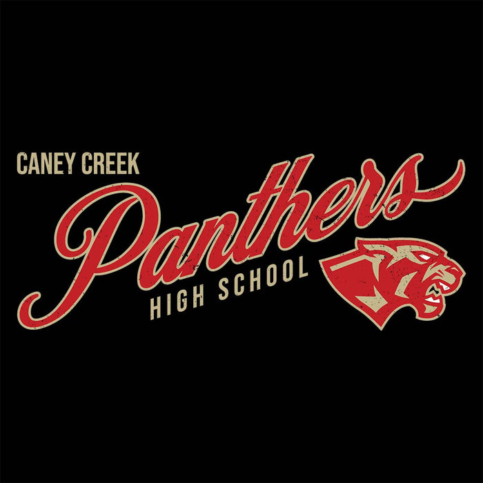 Close-up view of Caney Creek High School Panthers Women's Black T-shirt 202