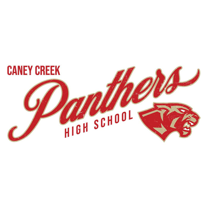 Close-up view of Caney Creek High School Panthers Unisex 3/4 sleeve Raglan T-shirt 202