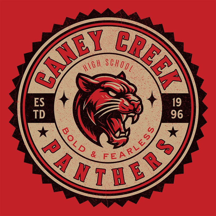 Zoomed-in view of Caney Creek High School Panthers Red Premium Unisex T-shirt 203