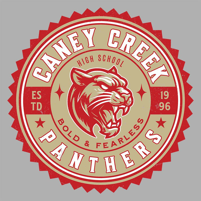 Close-up view of Caney Creek High School Panthers Women's Grey T-shirt 203