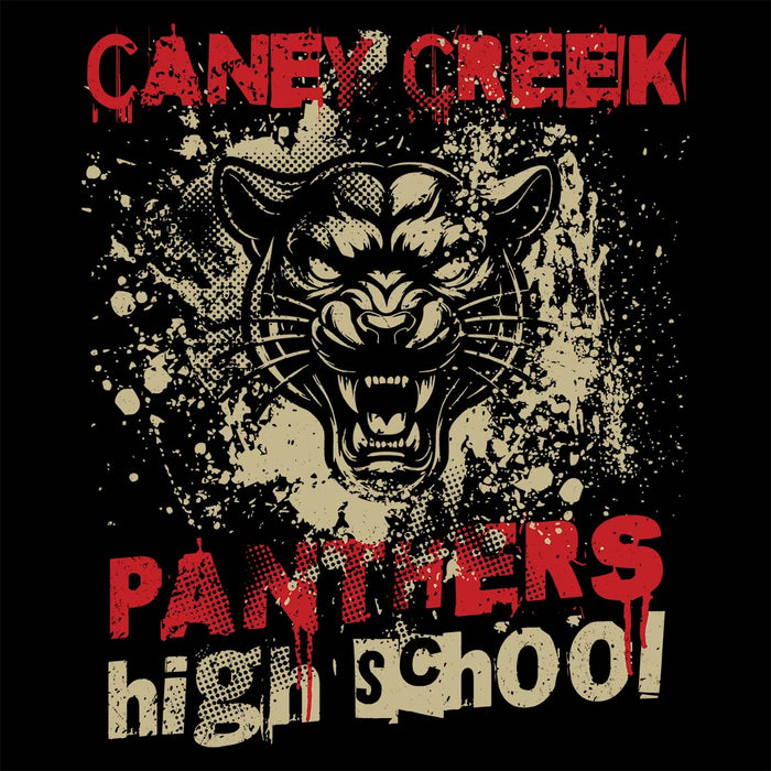 Close-up view of Caney Creek High School Panthers Women's Black T-shirt 205