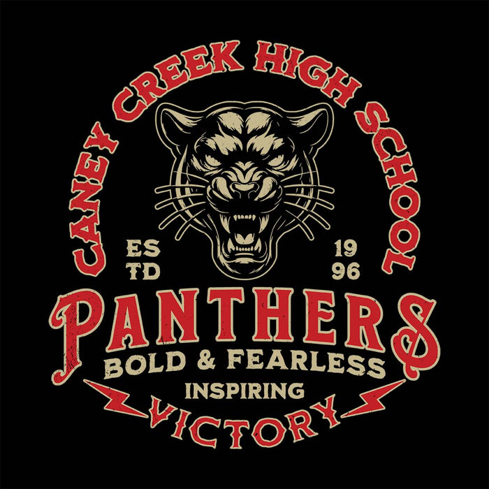 Close-up view of Caney Creek High School Panthers Women's Black T-shirt 206