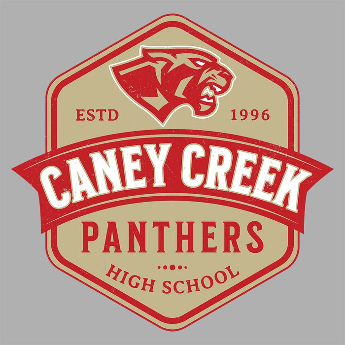 Close-up view of Caney Creek High School Panthers Unisex 3/4 sleeve Raglan T-shirt 209