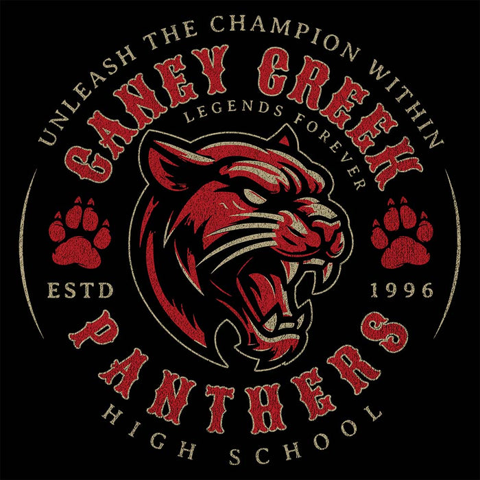 Close-up view of Caney Creek High School Panthers Black Premium Unisex Hoodie 210