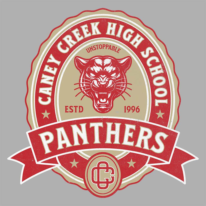 Close-up view of Caney Creek High School Panthers Carbon Grey Premium Unisex Hoodie 212