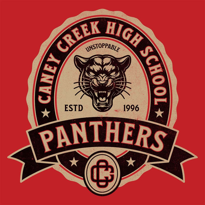 Close-up of Caney Creek High School Panthers Red Classic Unisex T-shirt 212